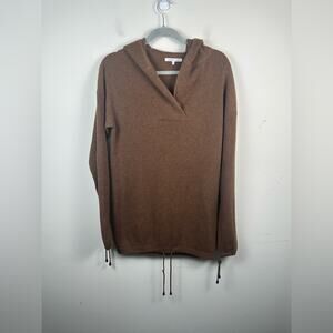Helmut Lang Ribbed Hooded Cotton Cashmere Tunic Brown Sweater Size XS